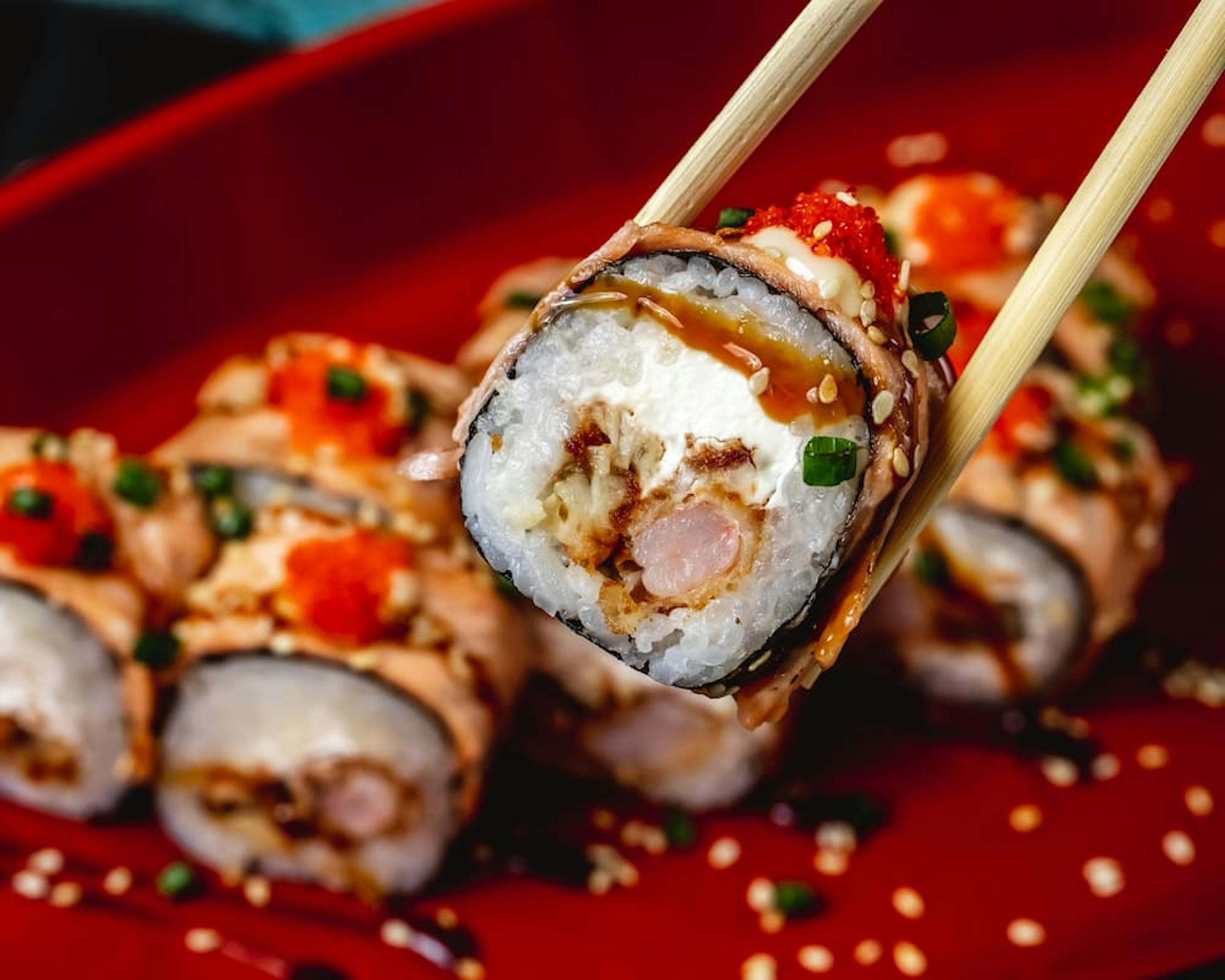 Delicious sushi roll with shrimp and cream cheese, perfect for food delivery in Irvine.