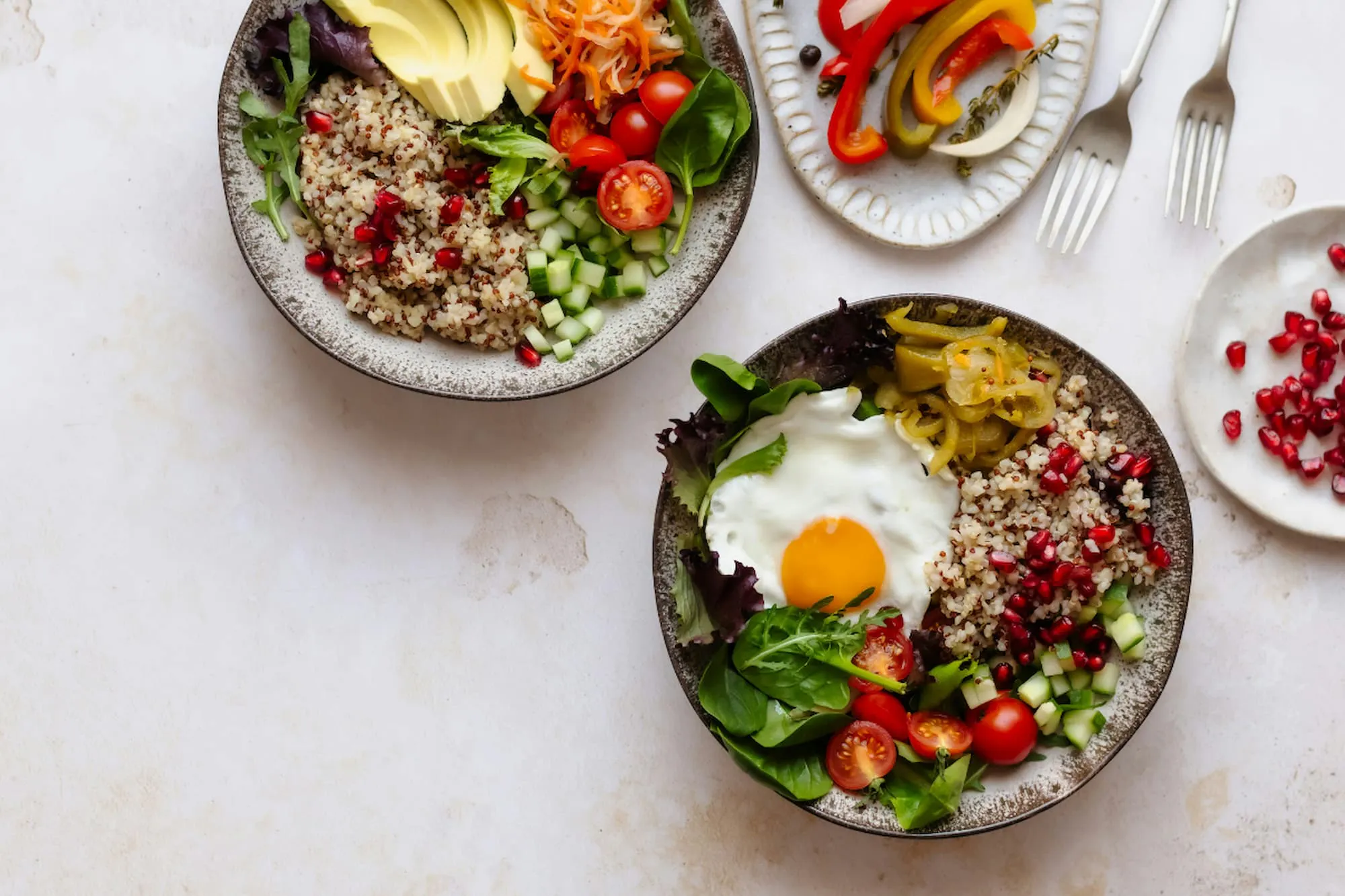 Healthy grain bowls with veggies and egg, perfect for lunch delivery in Oakland. Fresh, colorful, and nutritious meal option.