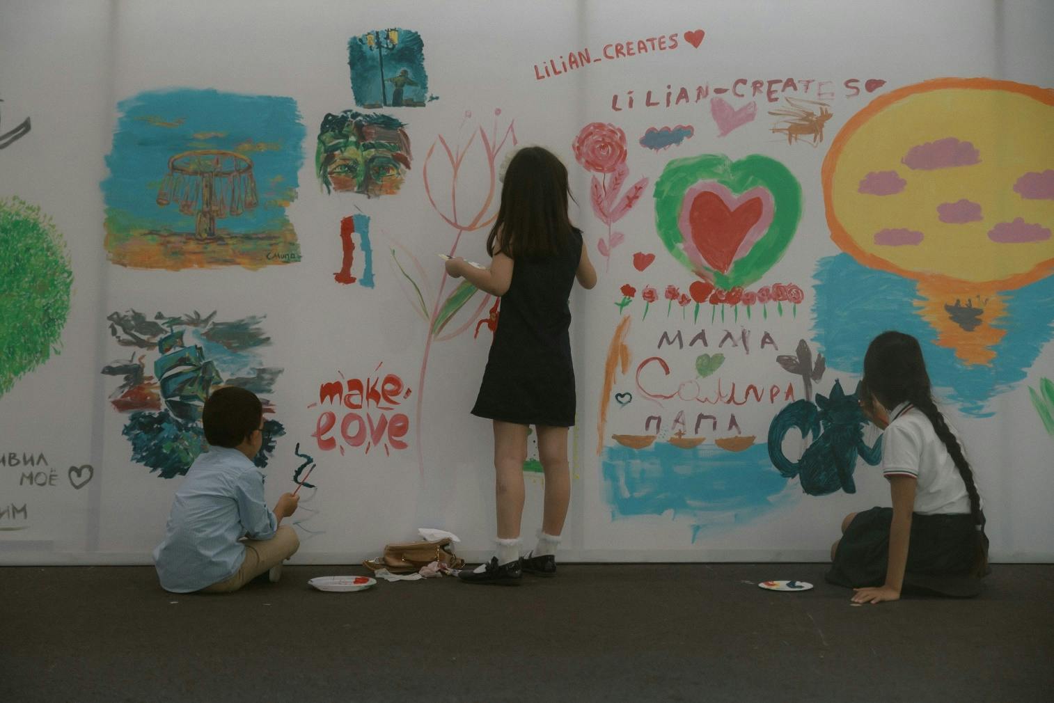 Children experimenting at the special Children’s Block, Re/Generation Art Fest, September 2024, Tashkent