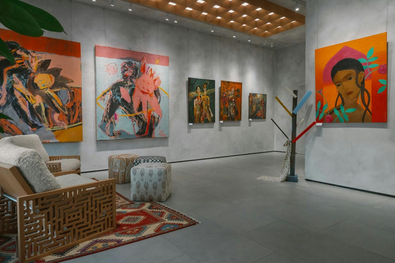 Work by young contemporary artists on display at the Regeneration Art Gallery, Tashkent, September 2024