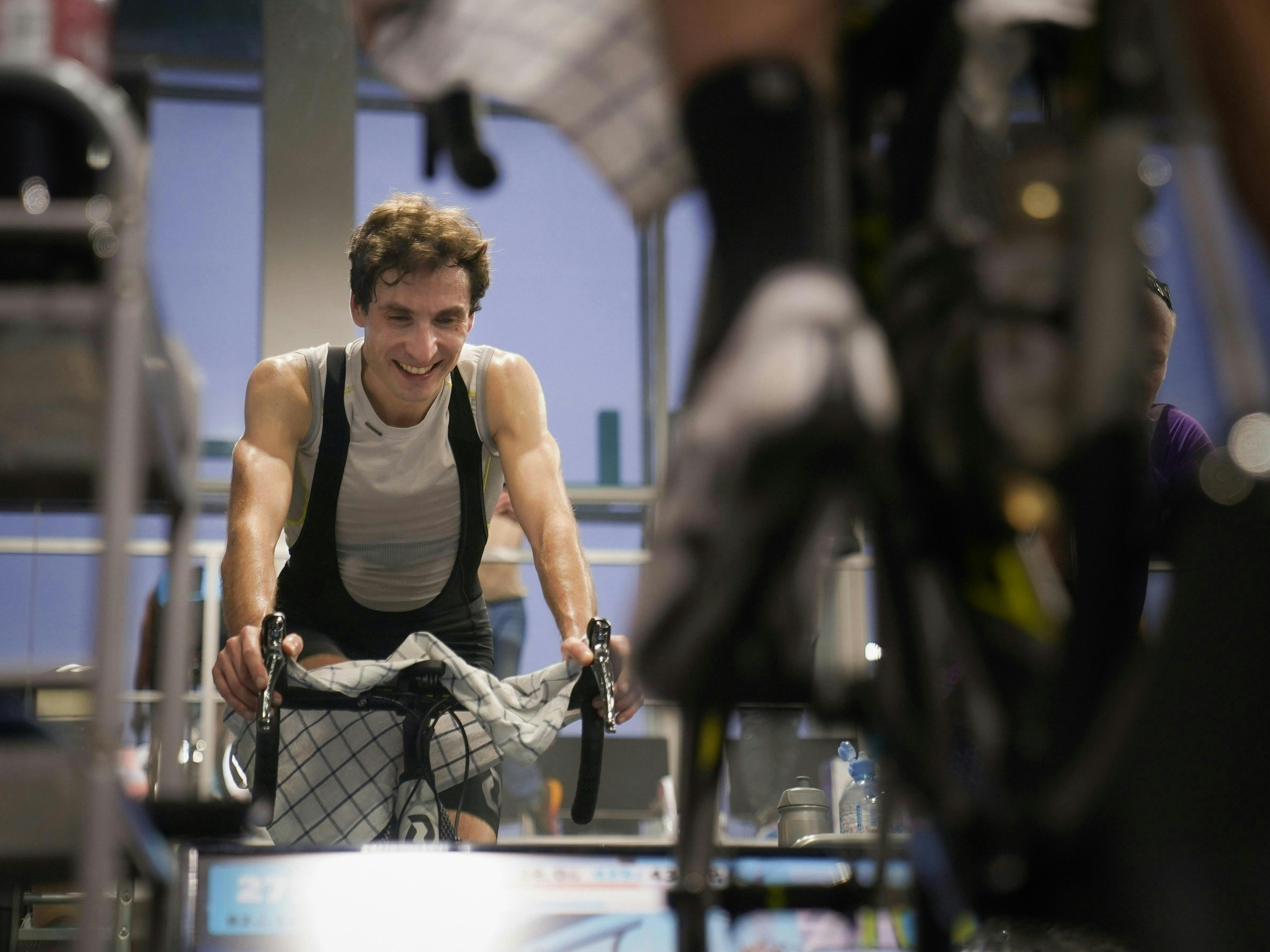cyclist riding indoors