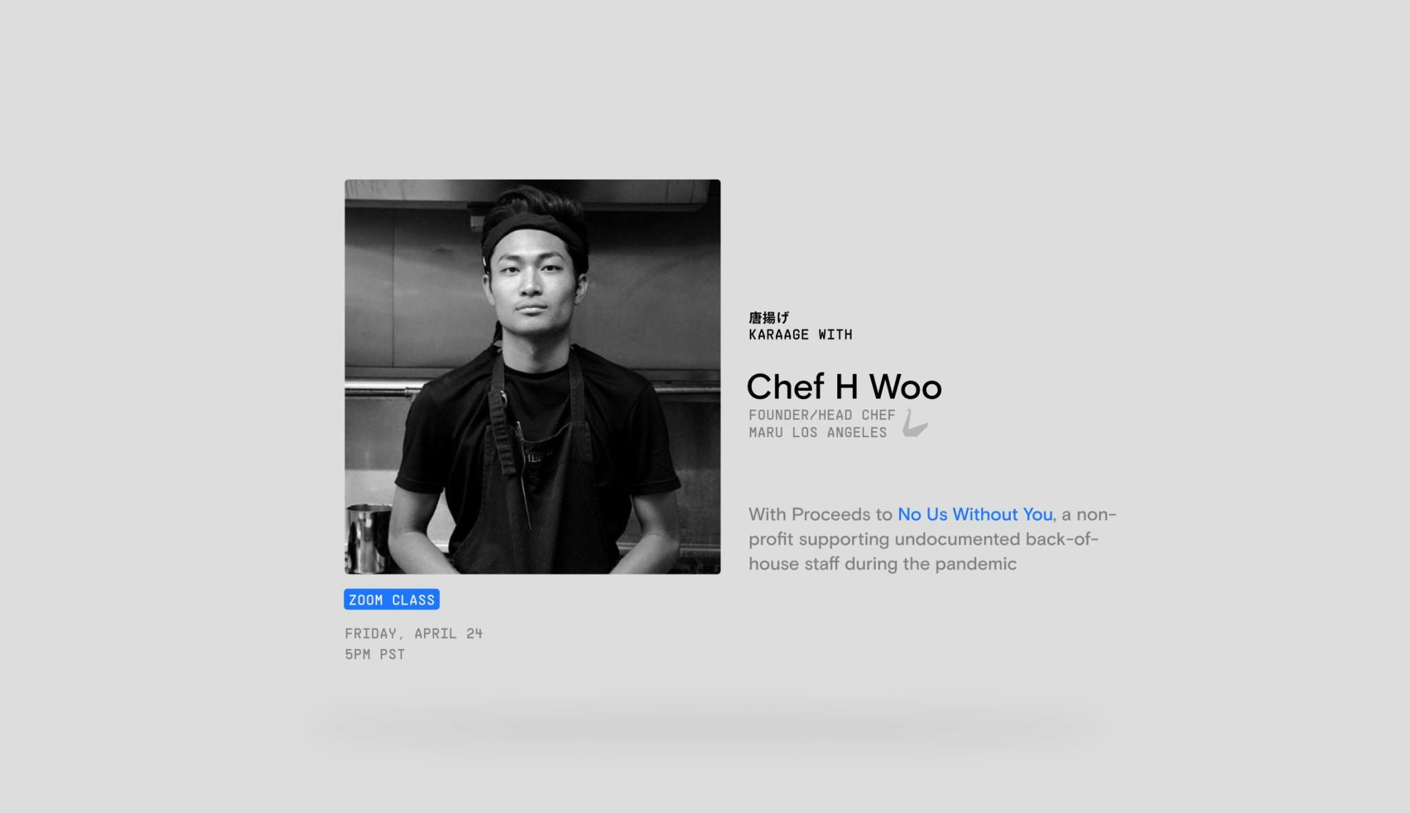 An event flyer with chef HWoo