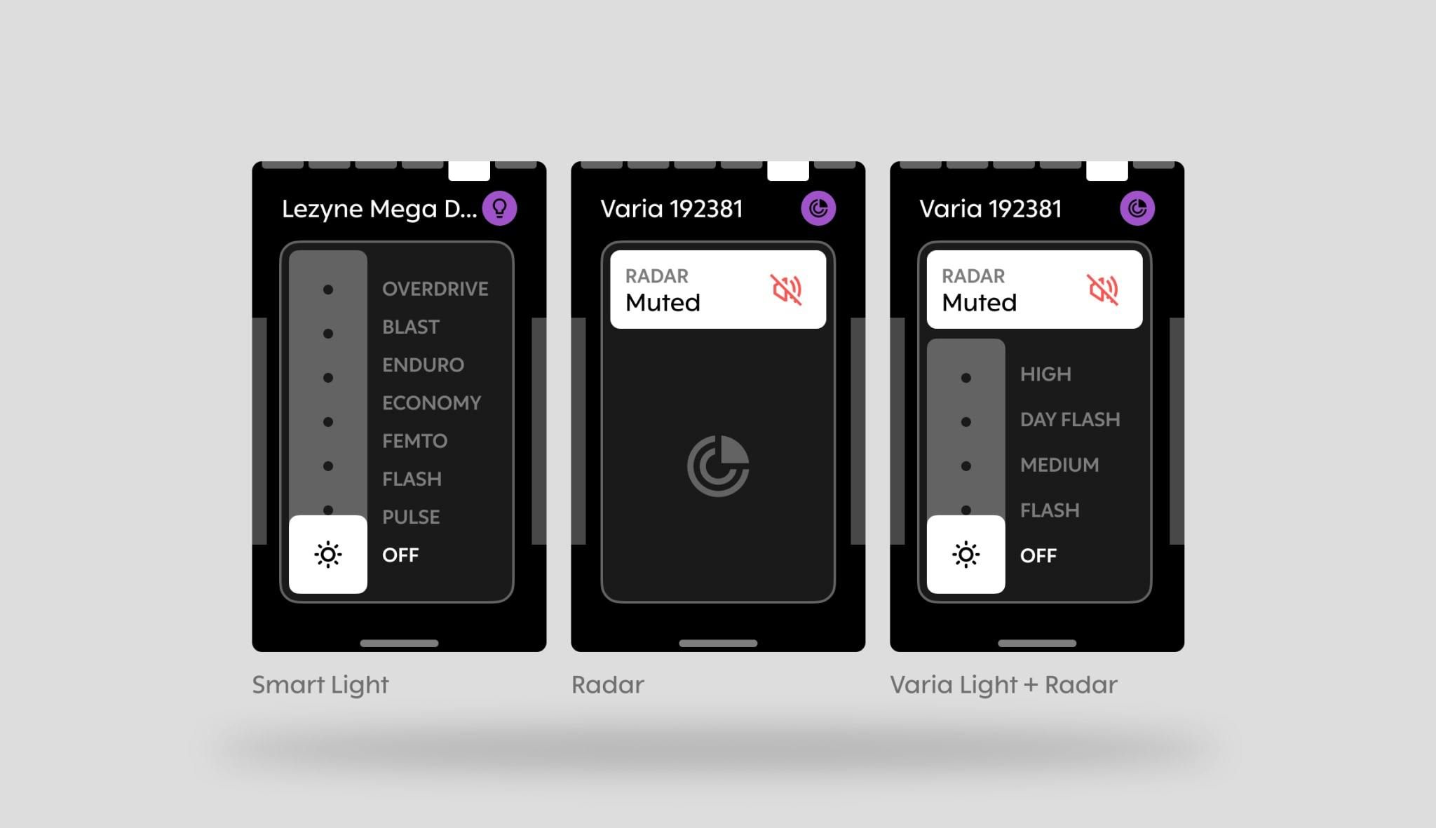 Control center designs to control smart ANT+ lights and radars
