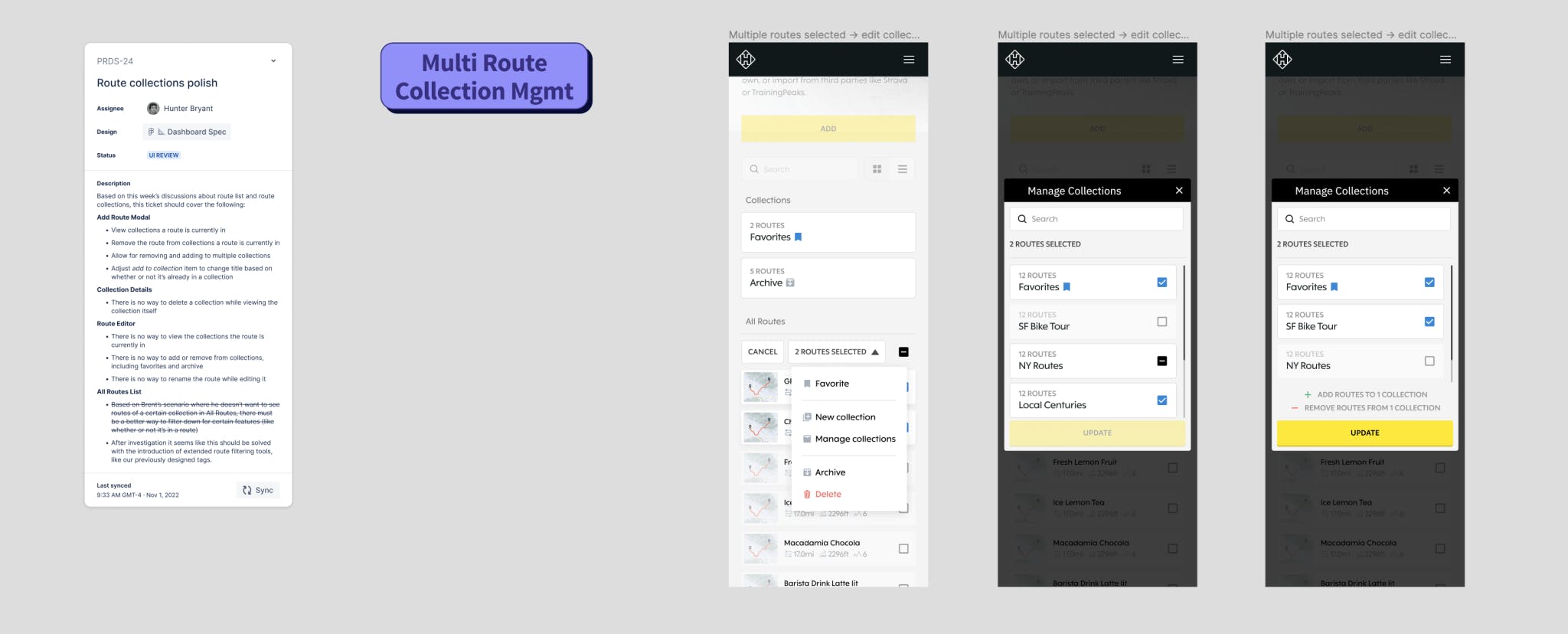 Figma designs of our route management tools