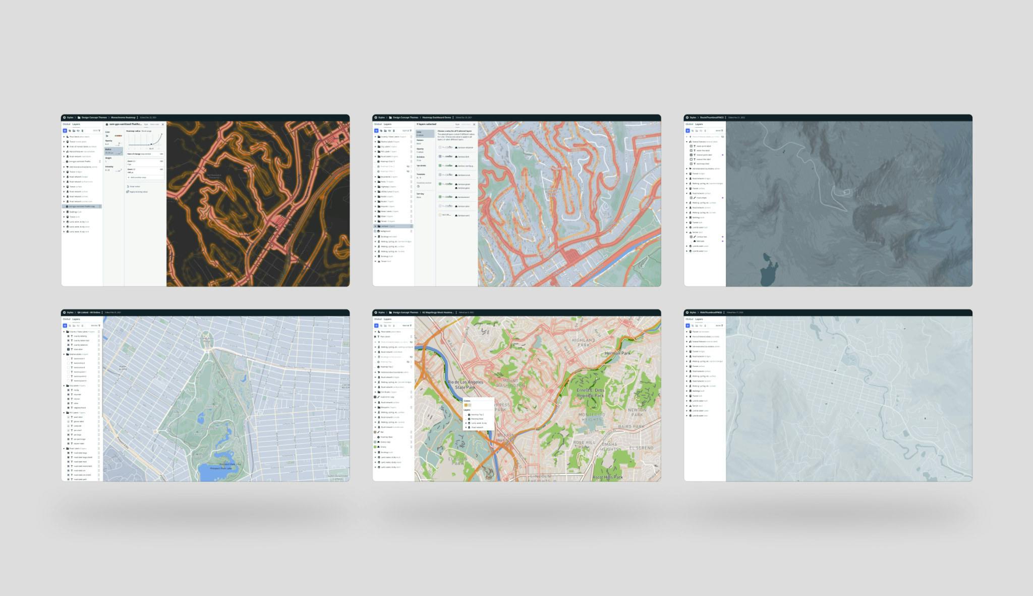 Screenshots of the Mapbox theme design tool