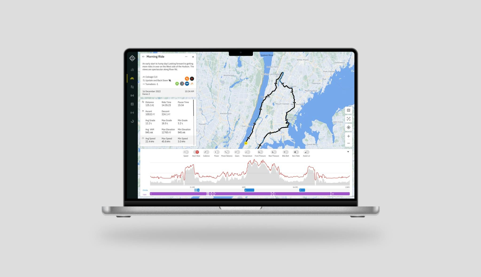 The dashboard ride analysis map page