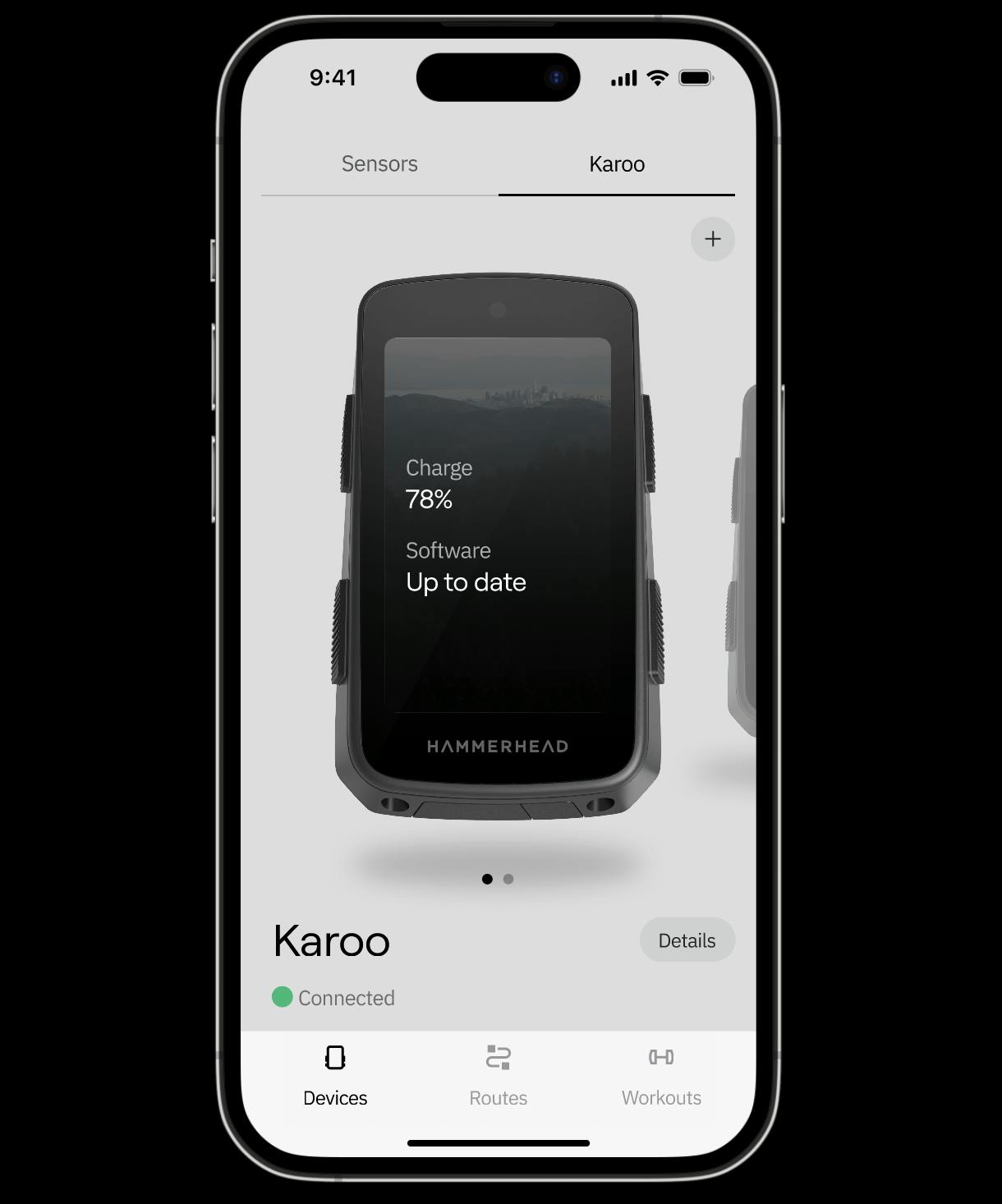 The companion app home page on iOS