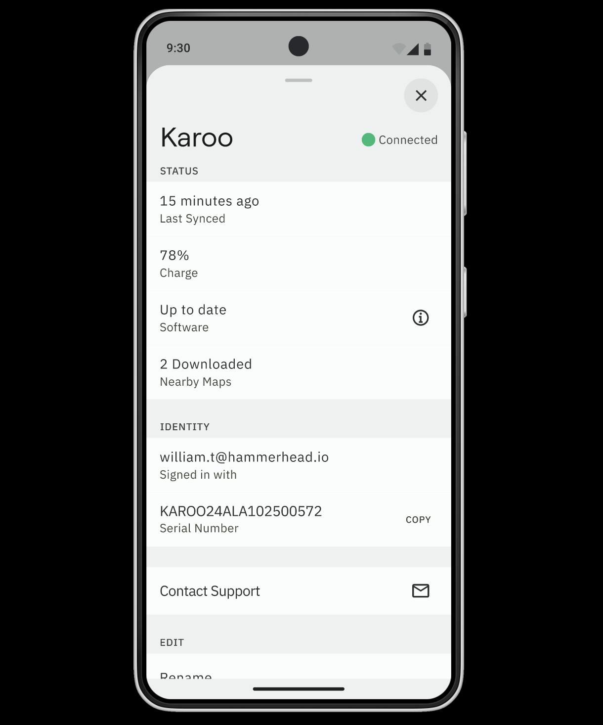 The companion app detail page on Android