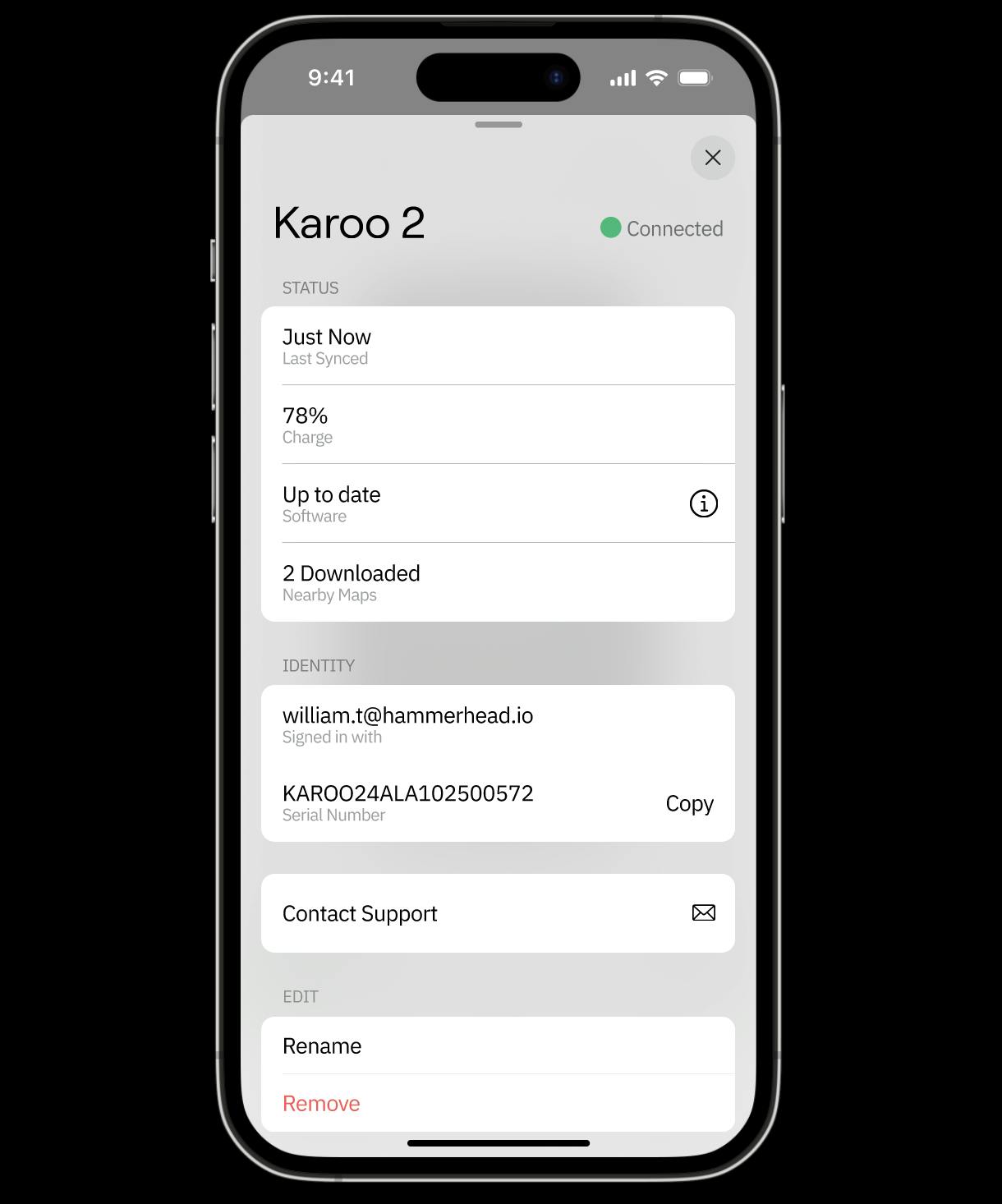 The companion app detail page on iOS
