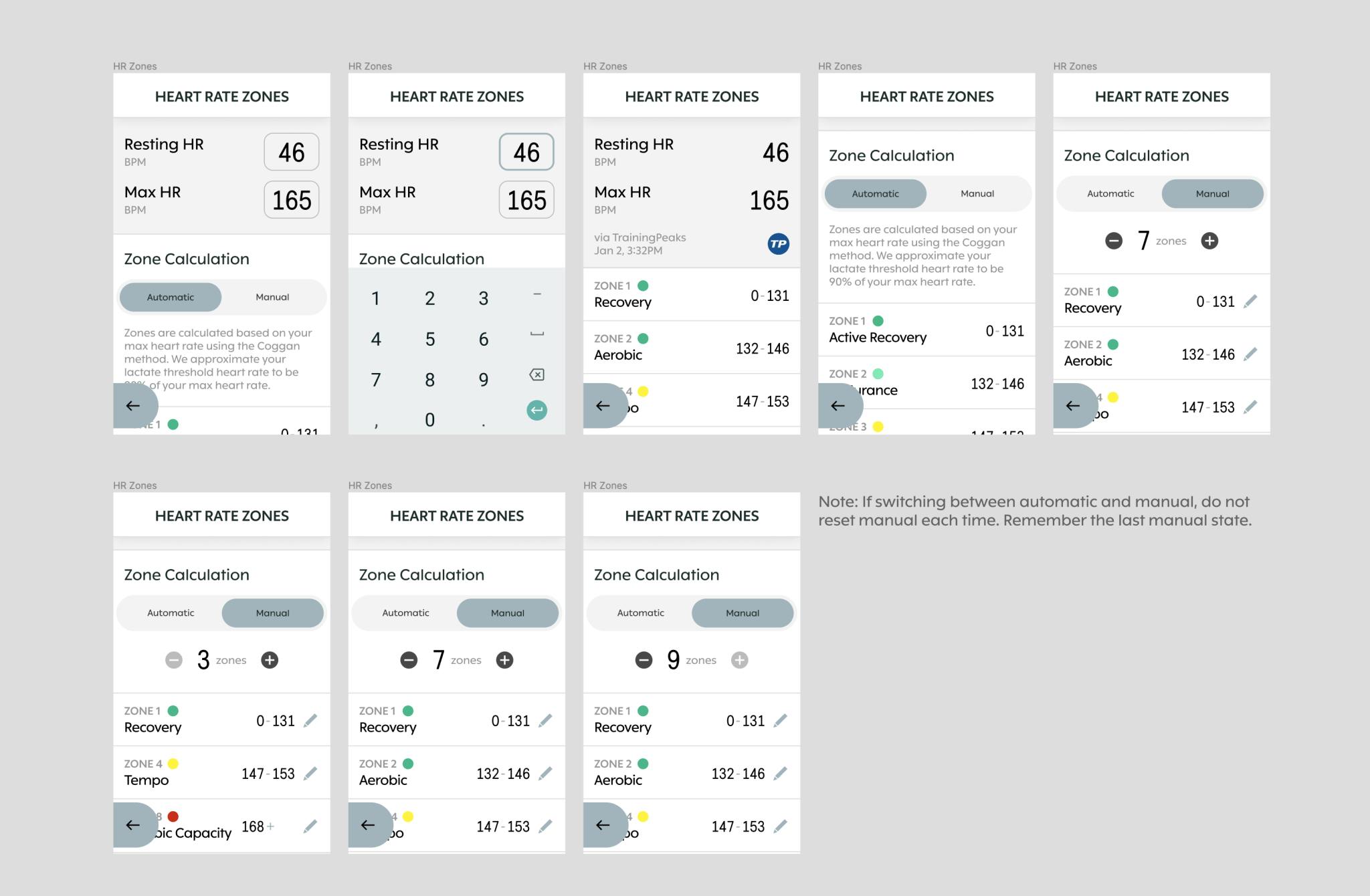 Karoo UI screens of the zone adjustment flow