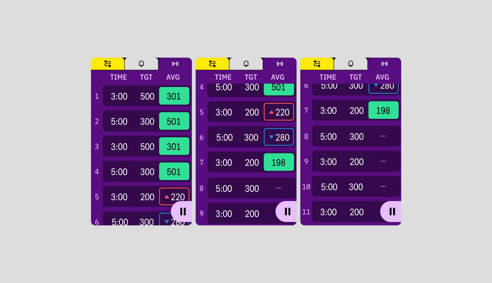 Karoo workout drawer UI elements