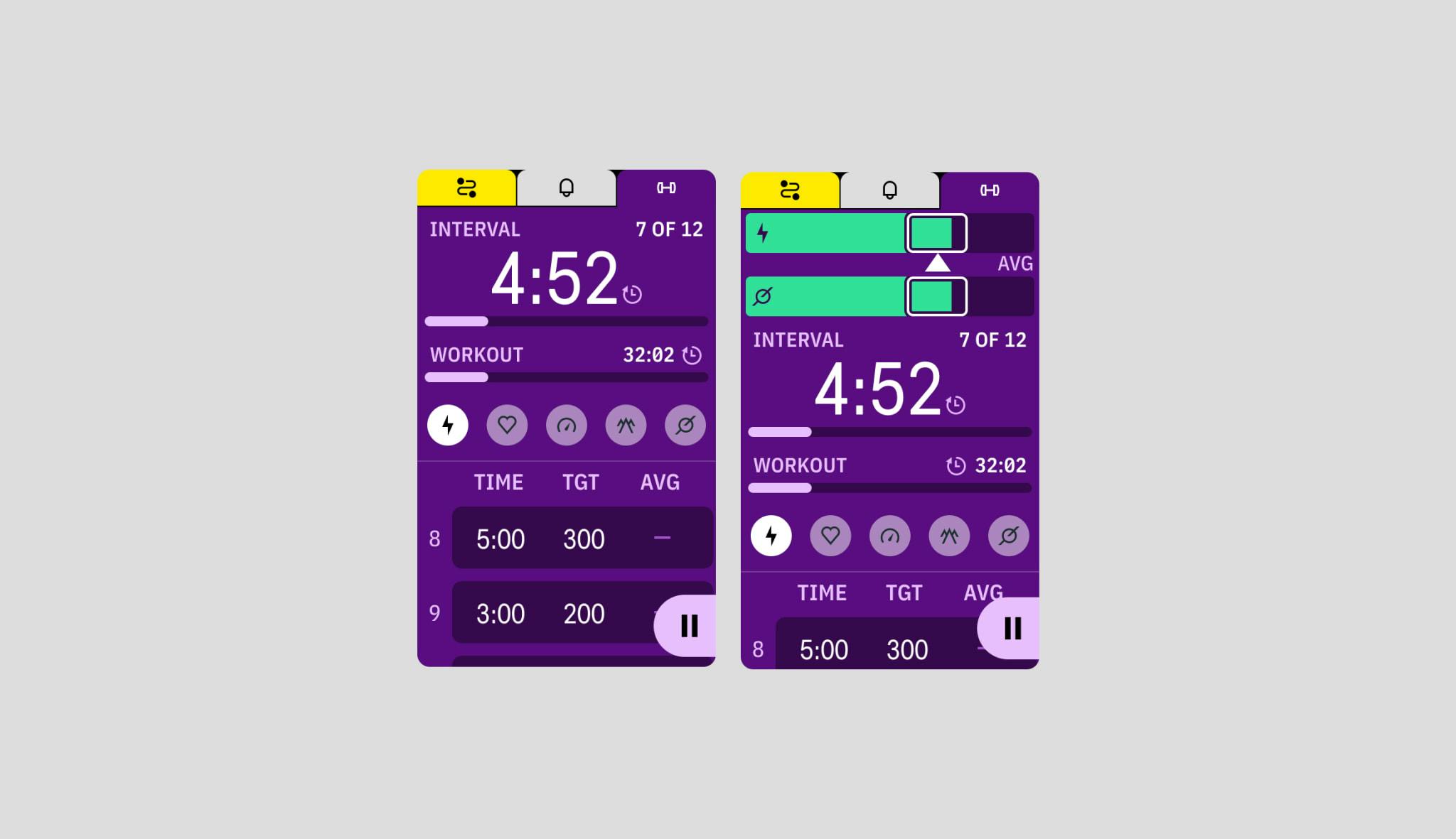 Karoo workout drawer UI elements