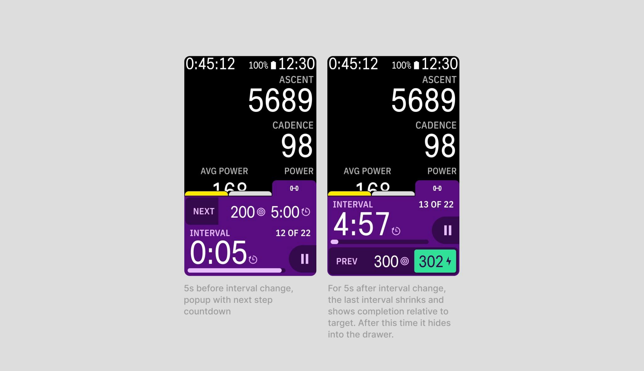 Karoo workout drawer UI elements