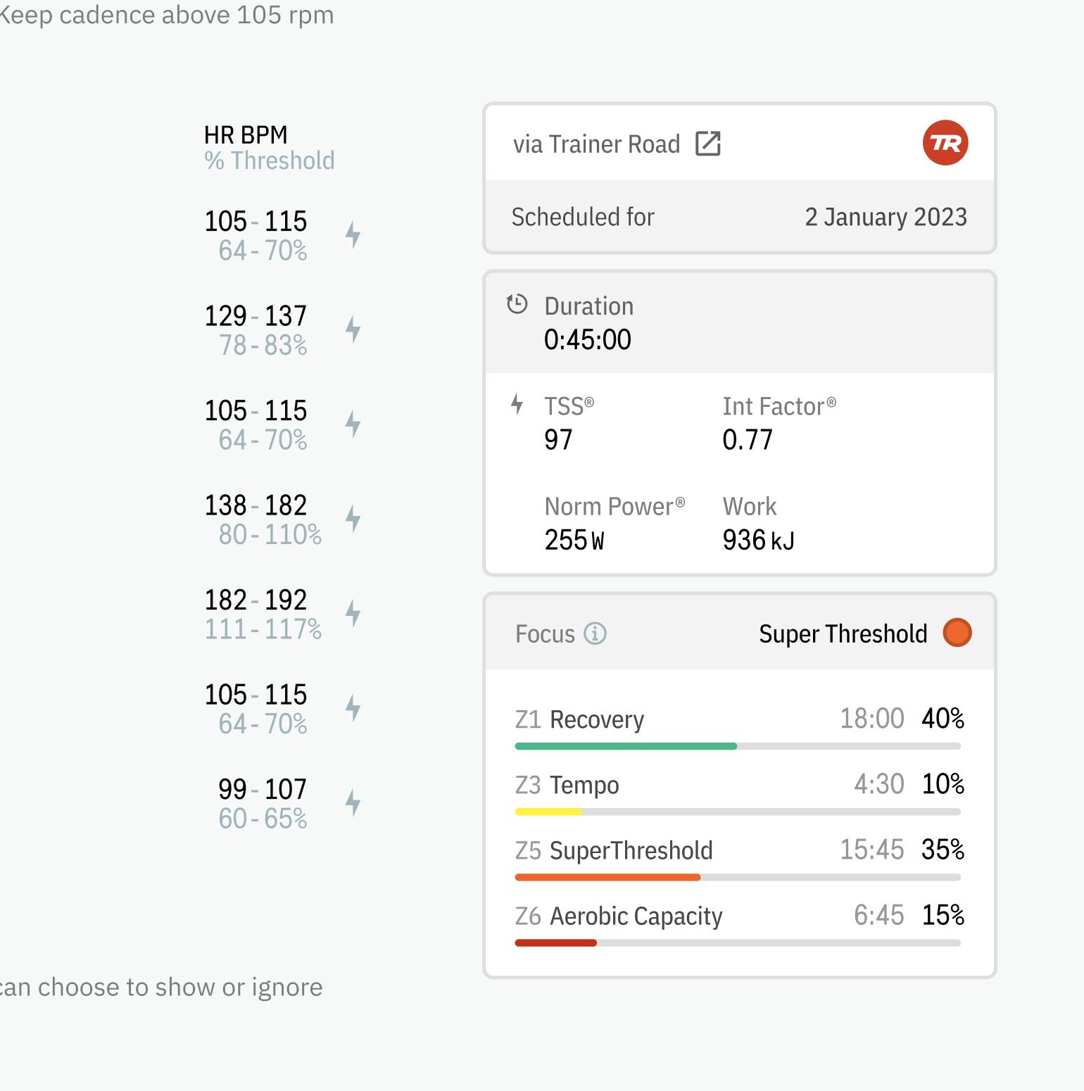 A screenshot of the workout's metadata