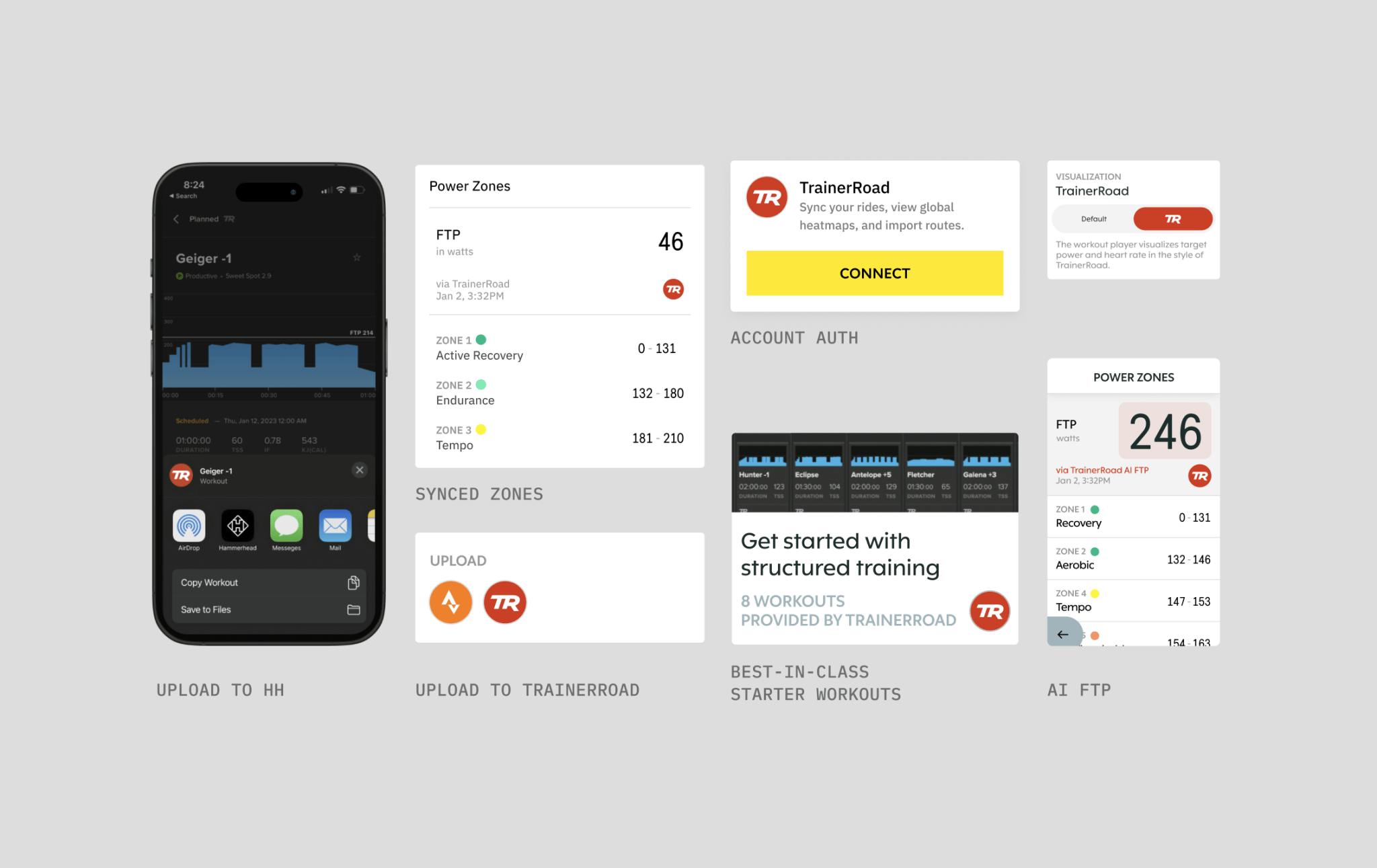 UI elements of a Hammerhead & trainerRoad integration