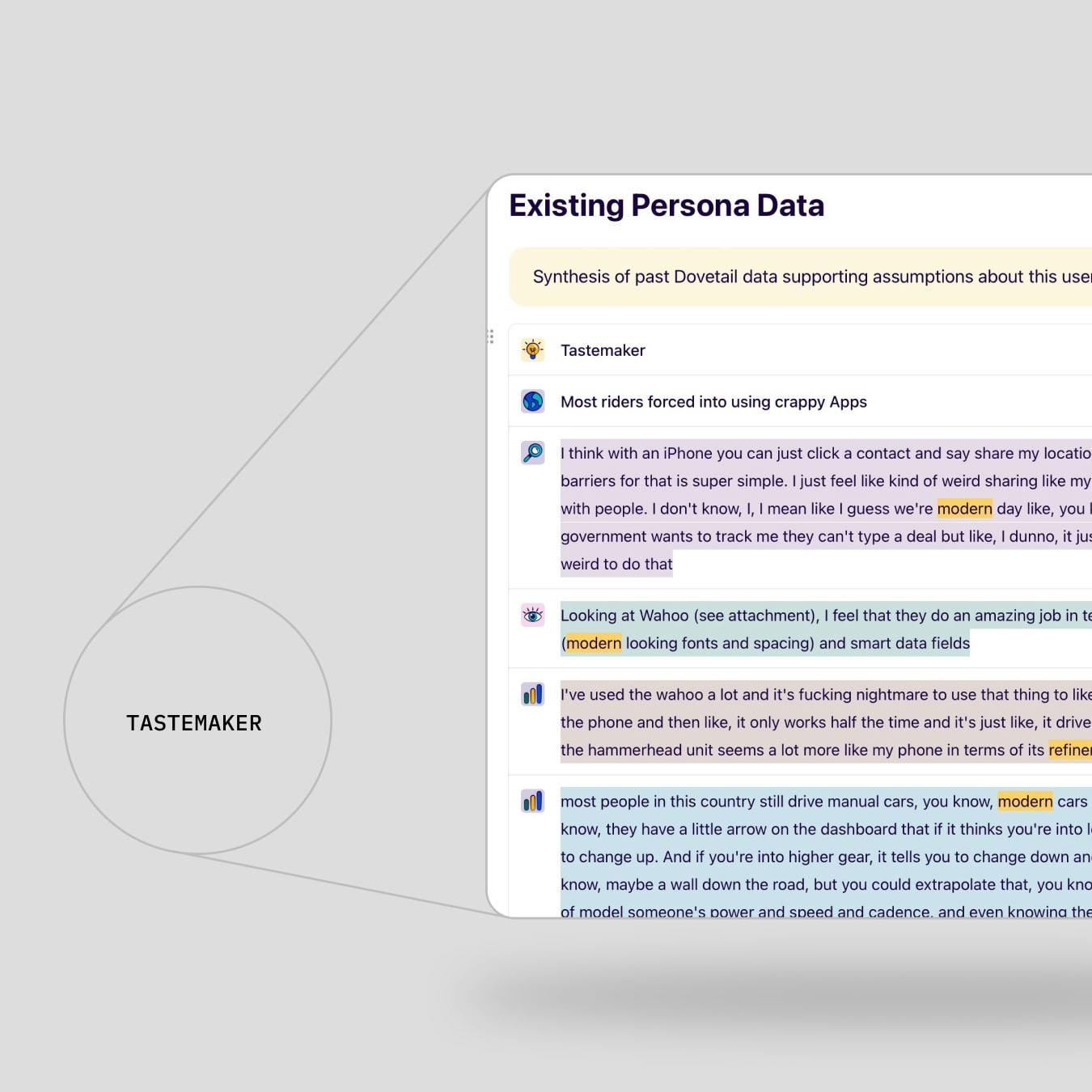 A screenshot of example quotes form tastemakers