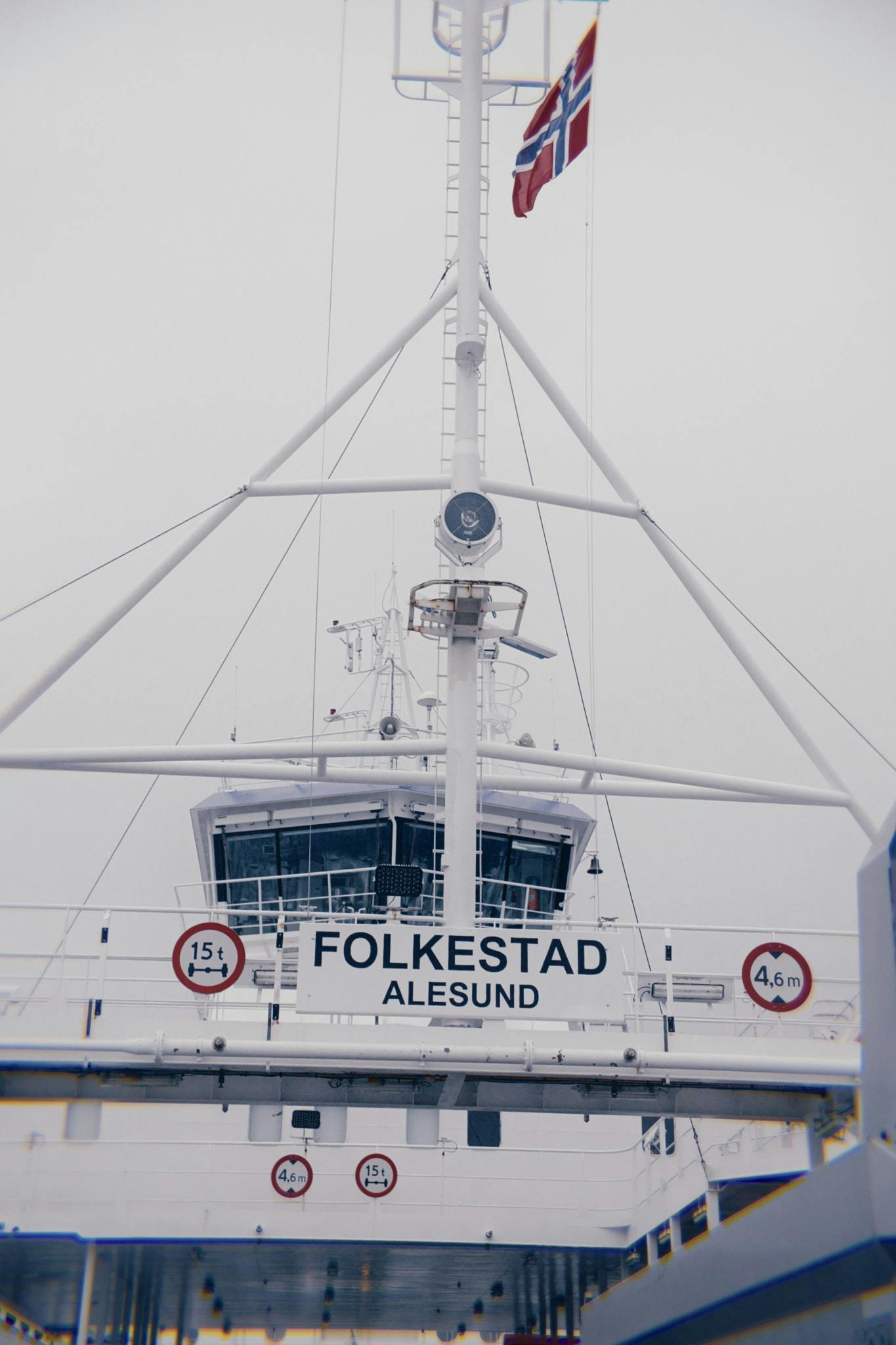 A photo of a ferry marked "Folkestad"
