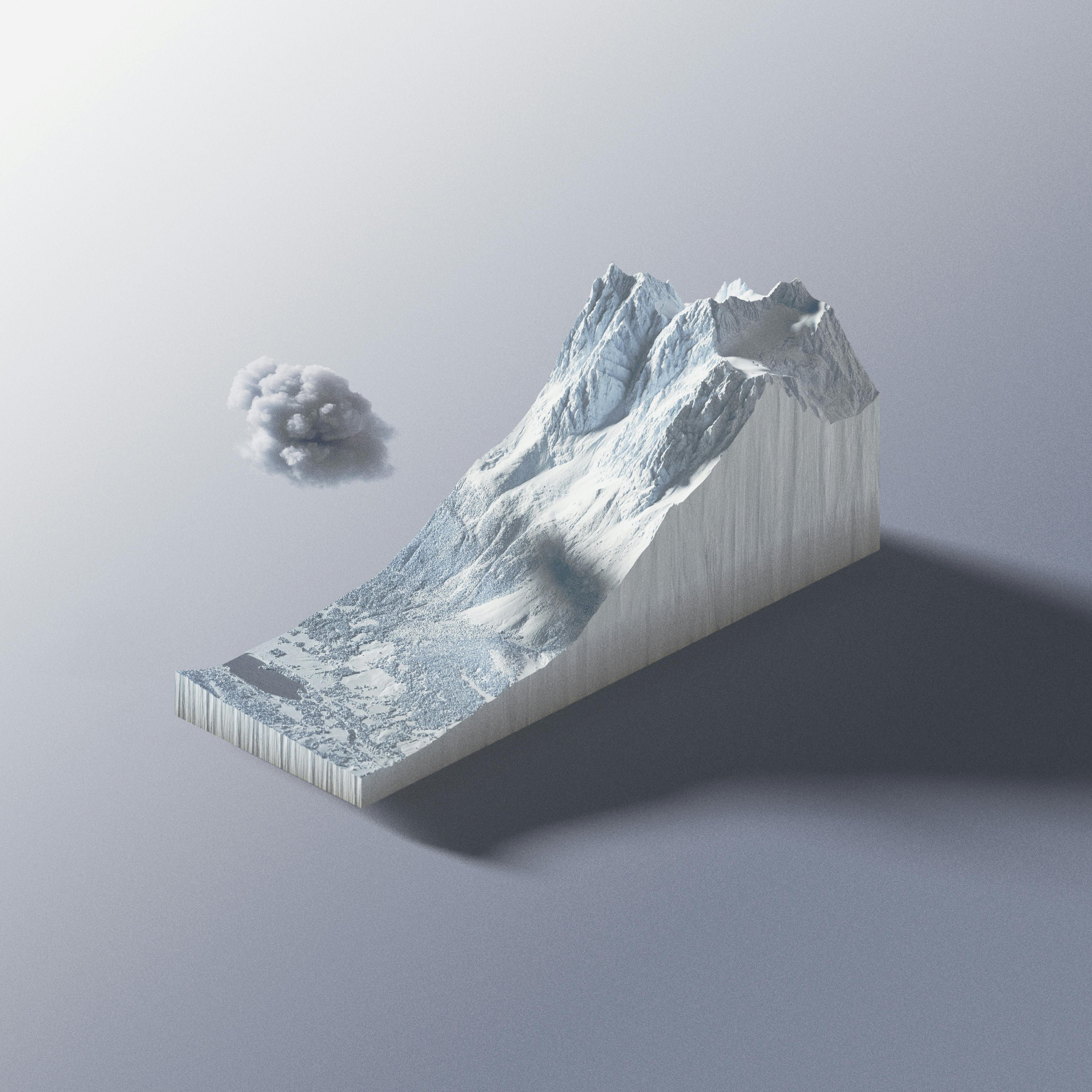 A 3D rendered image of a mountain