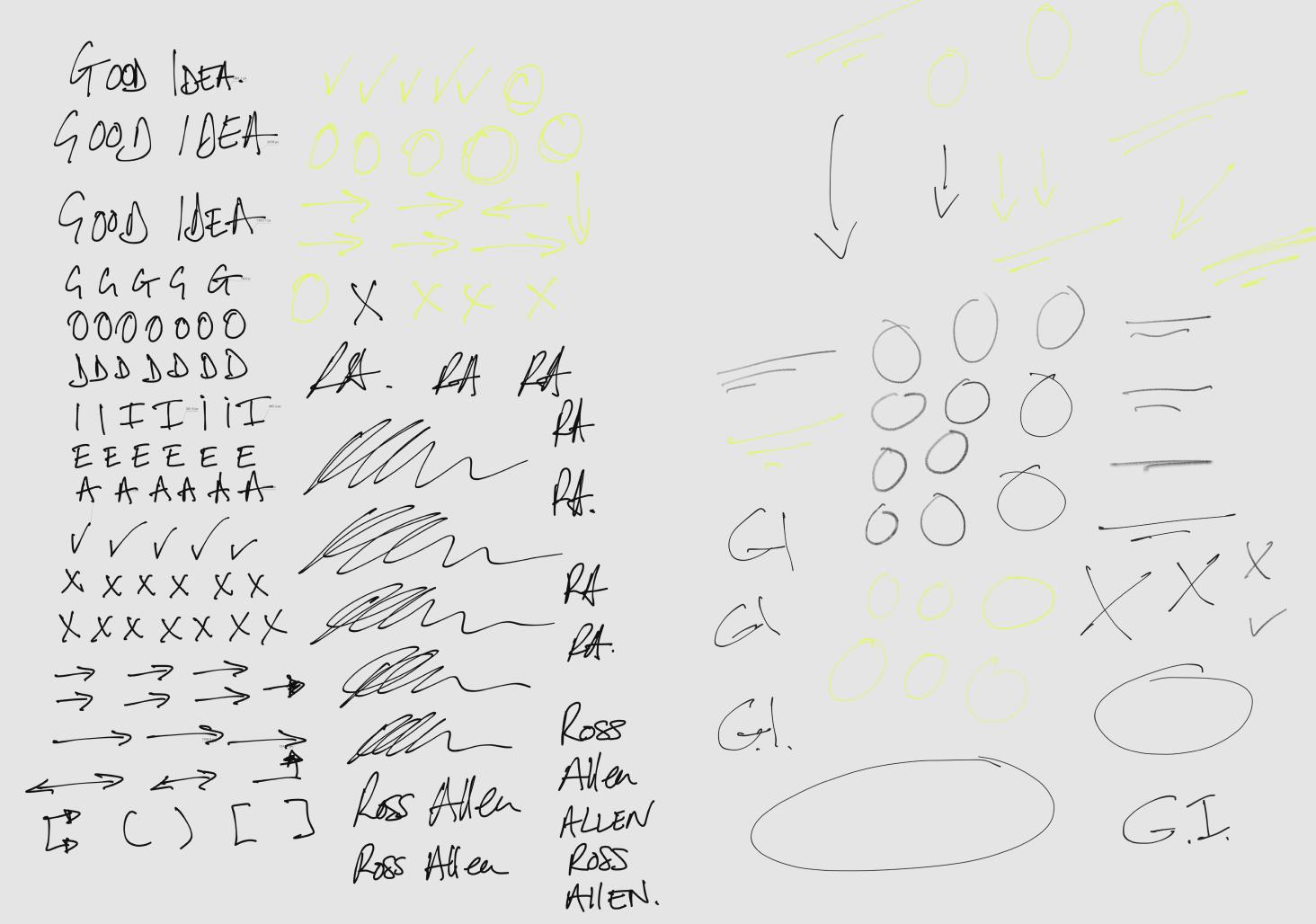 A screenshot of hand written scribbles used on the designs