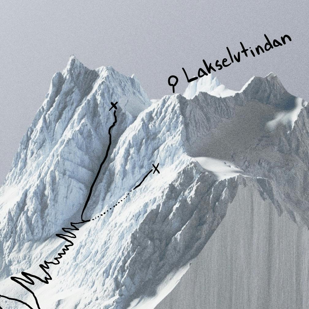 A drawing over a map of a mountain