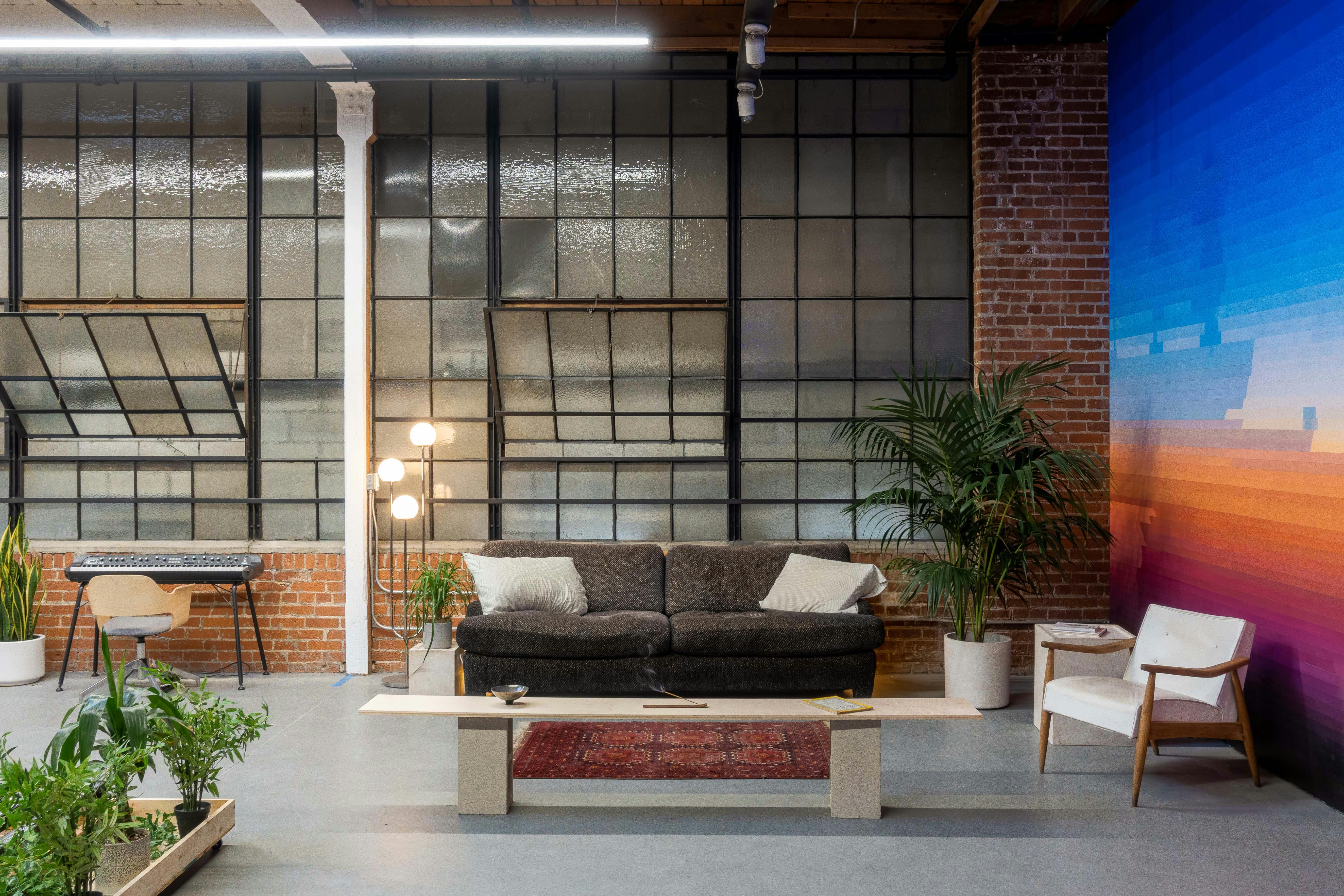 A tastefully decorated warehouse studio