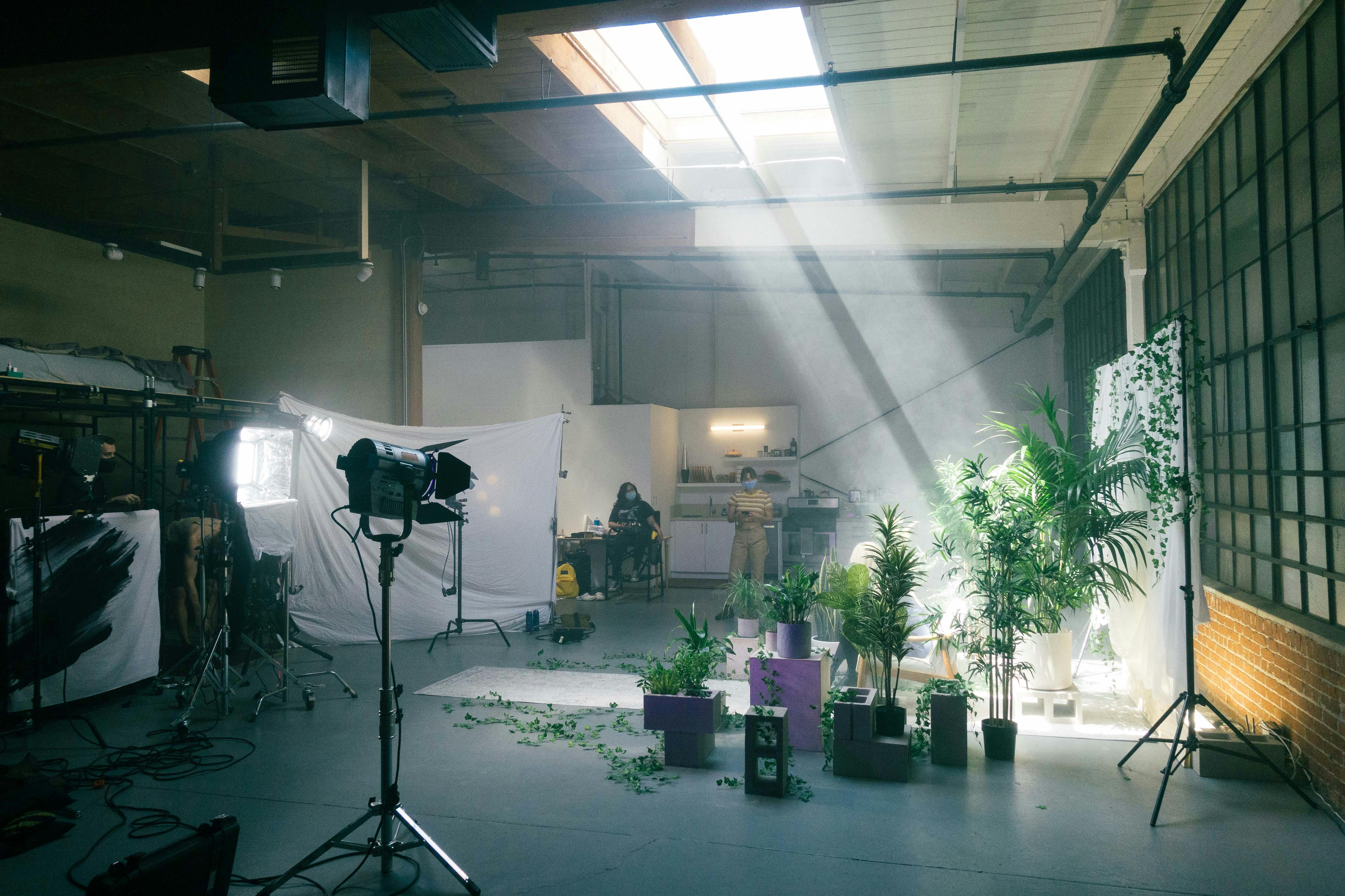 A studio space being used for a film shoot