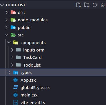Src folder structure after creating components and types folder