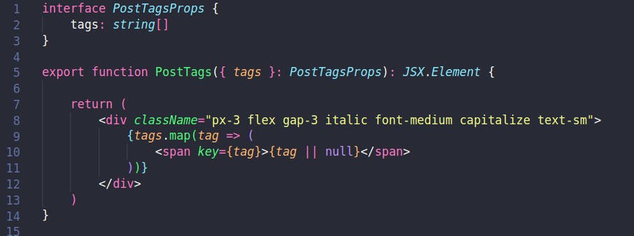 Blog's PostCardTags Component ScreenShot
