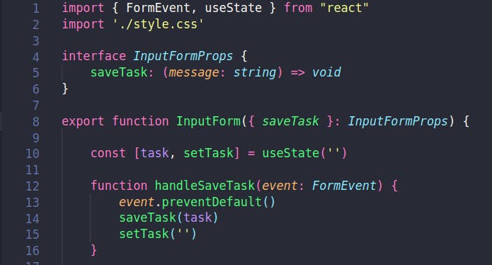 InputForm file after adding the state for the task and the function to handle the form submit
