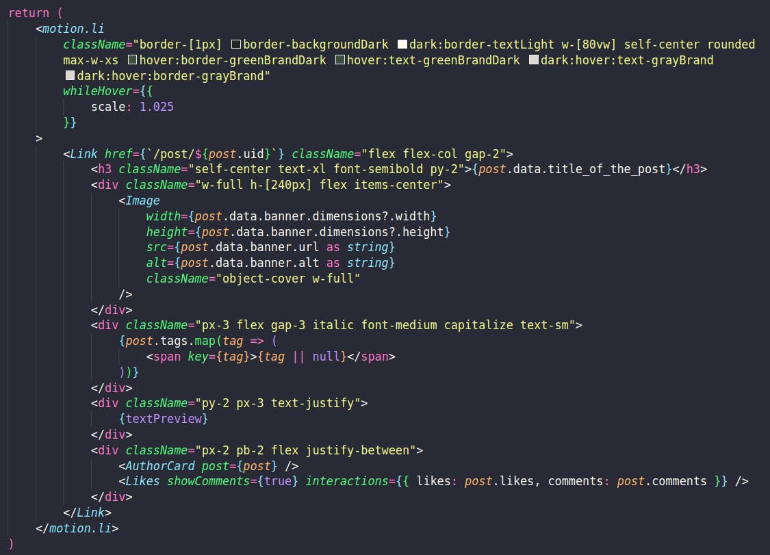 Blog's PostCard Component ScreenShot