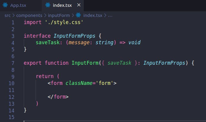 InputForm file showing the structure of the component