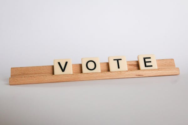 Letterplank met de letters vote