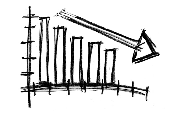 Getekende dalende grafiek