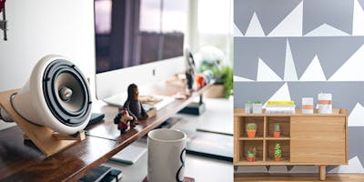 Box met televisie en houten kastje