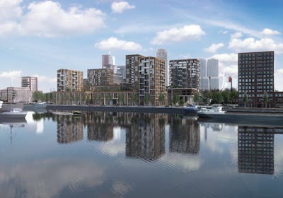 Flatgebouwen langs het water