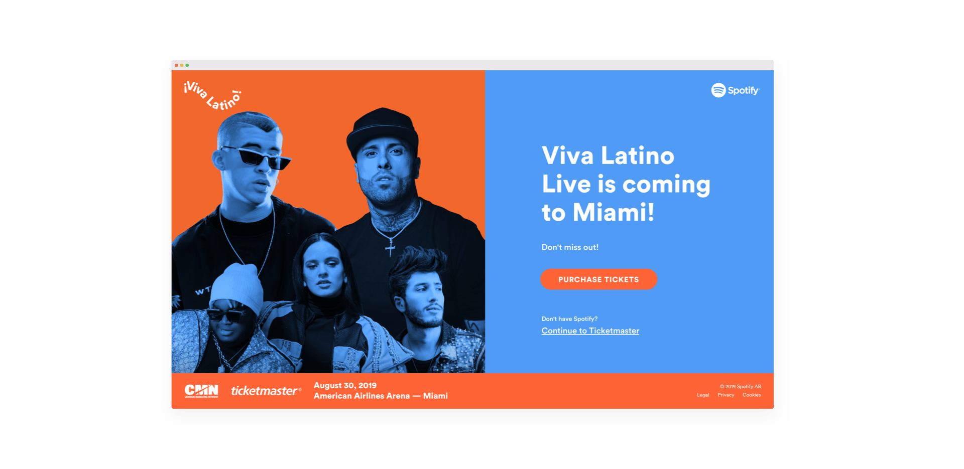 Screenshot of the Viva Latino Live landing page