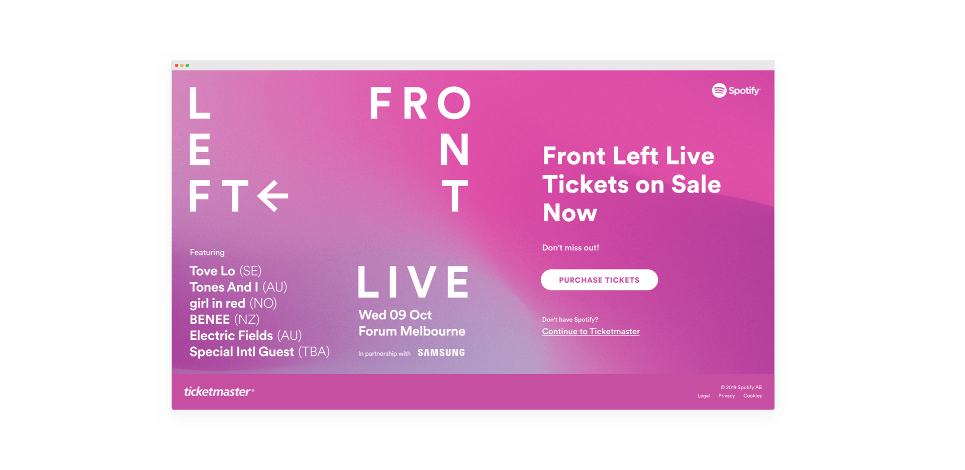 Screenshot of Front Left Live landing page