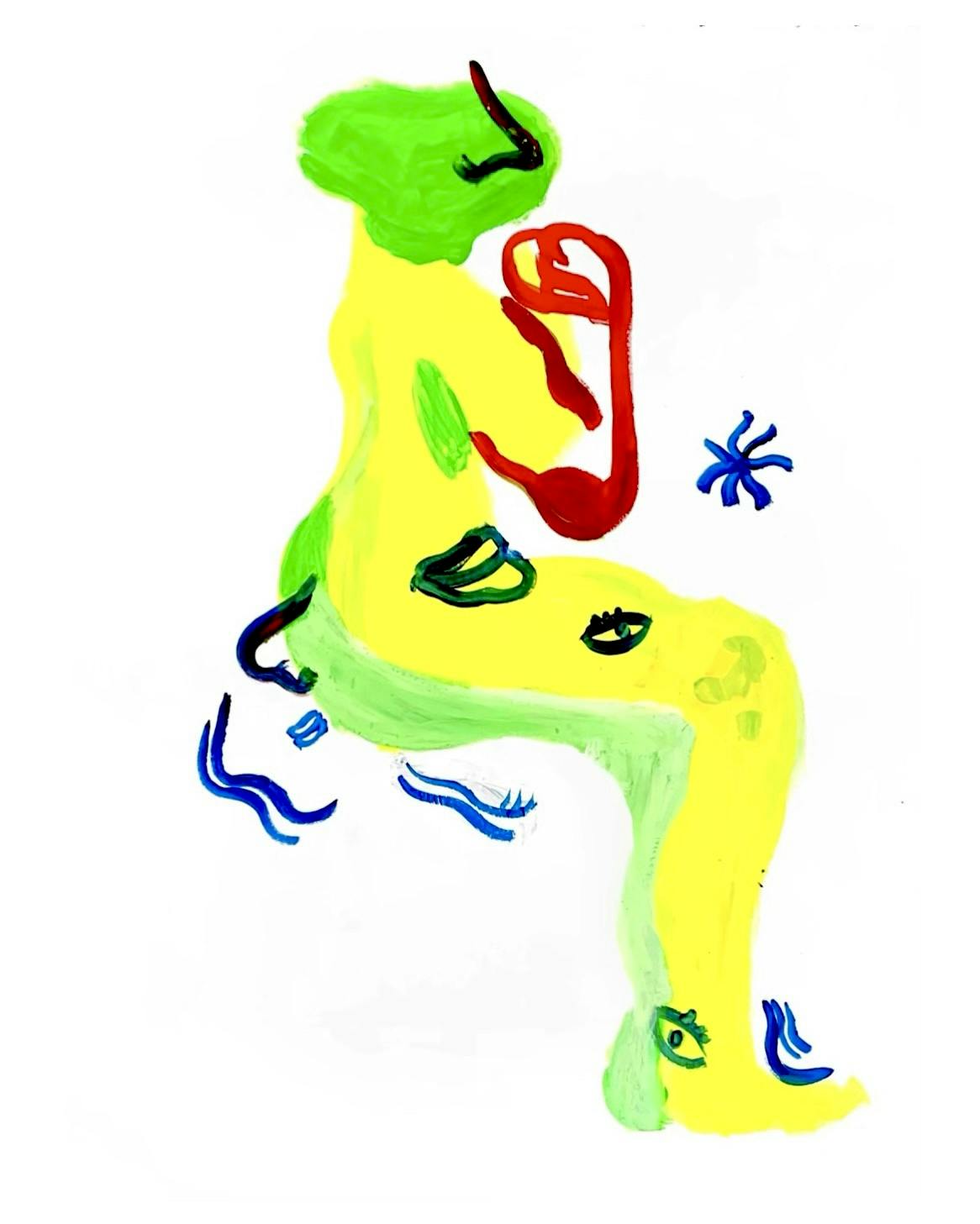 A vibrant and distorted exploration of the human figure, playing with shape and color
