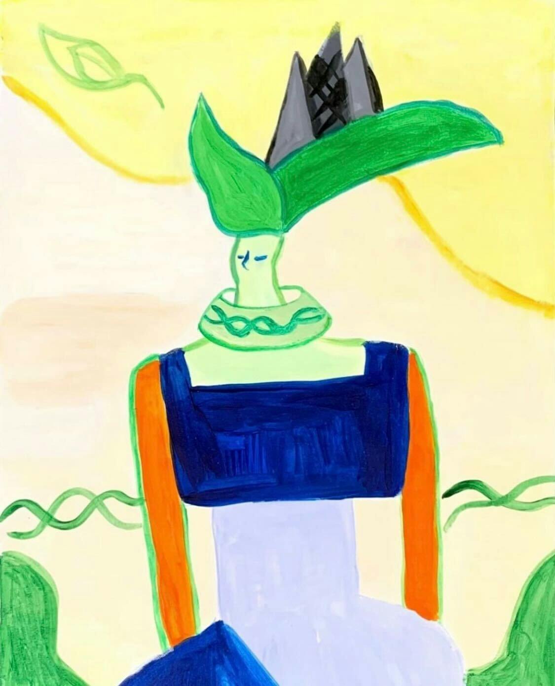 An abstract, surreal painting of a veggie human figure with imaginative features