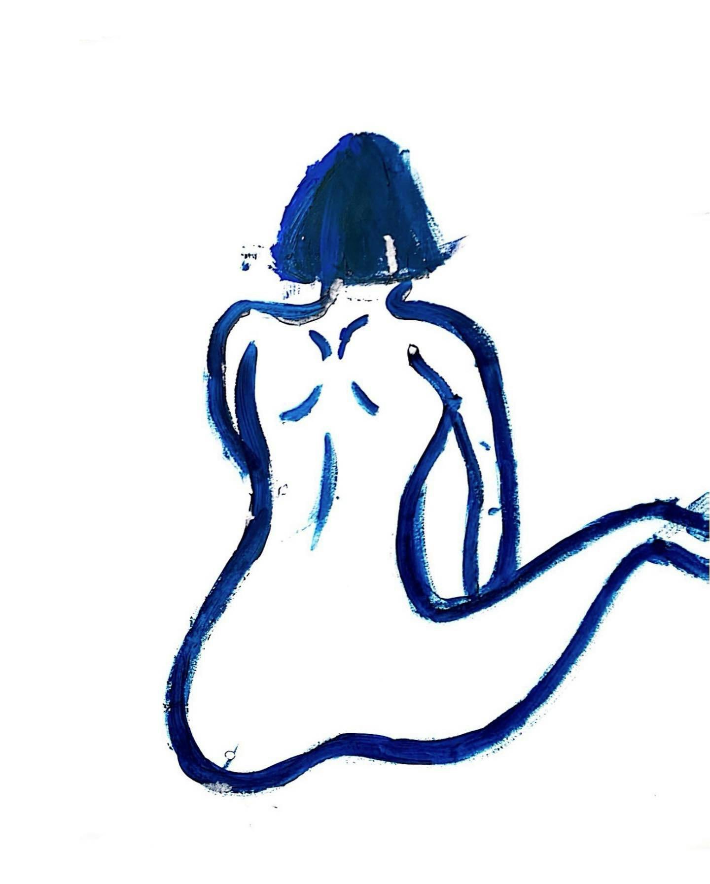 An abstract painting of a woman sitting with a relaxed posture