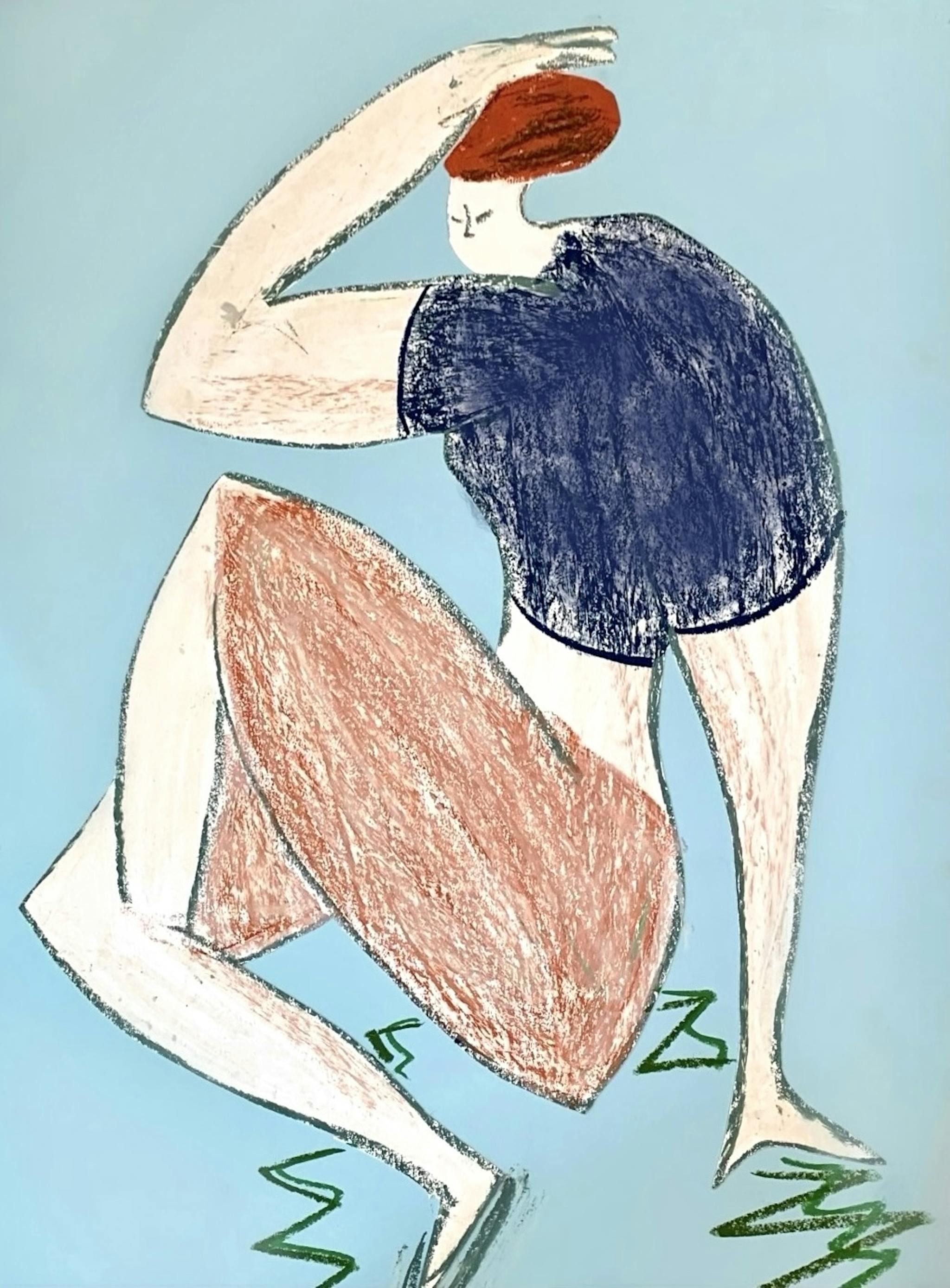 a stylized, abstract illustration of a woman in muted colors 