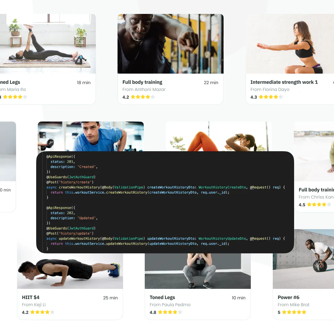 Construye experiencias fitness de proxima generacion, no infraestructuras. Entrenamientos plug-and-play, sesiones IA, recomendaciones, sin infraestructura de video.