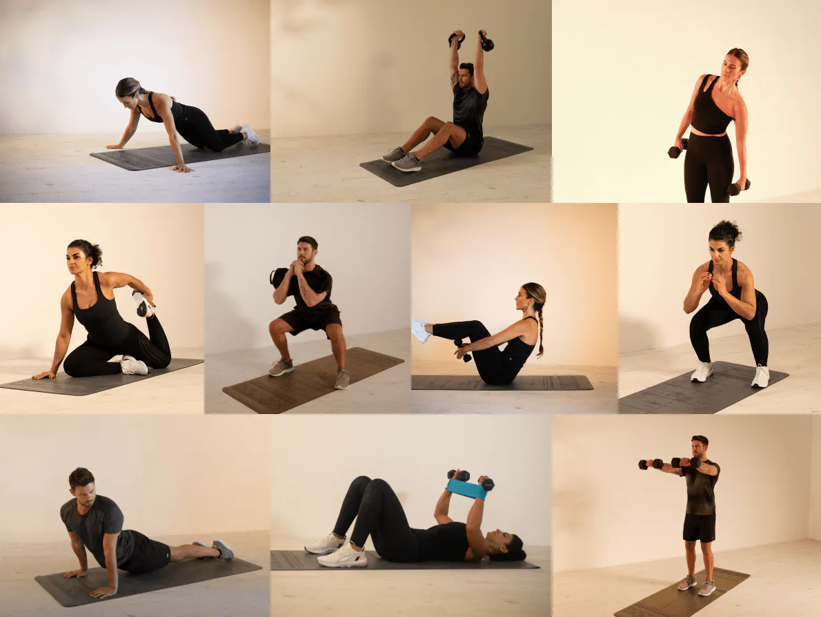 Use smart stock clips or your own videos to build a reusable exercise library.