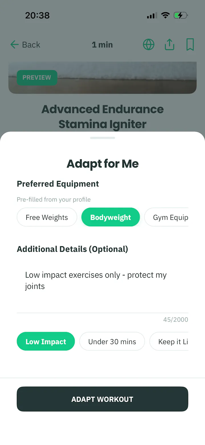 Adapt for Me on the next workout