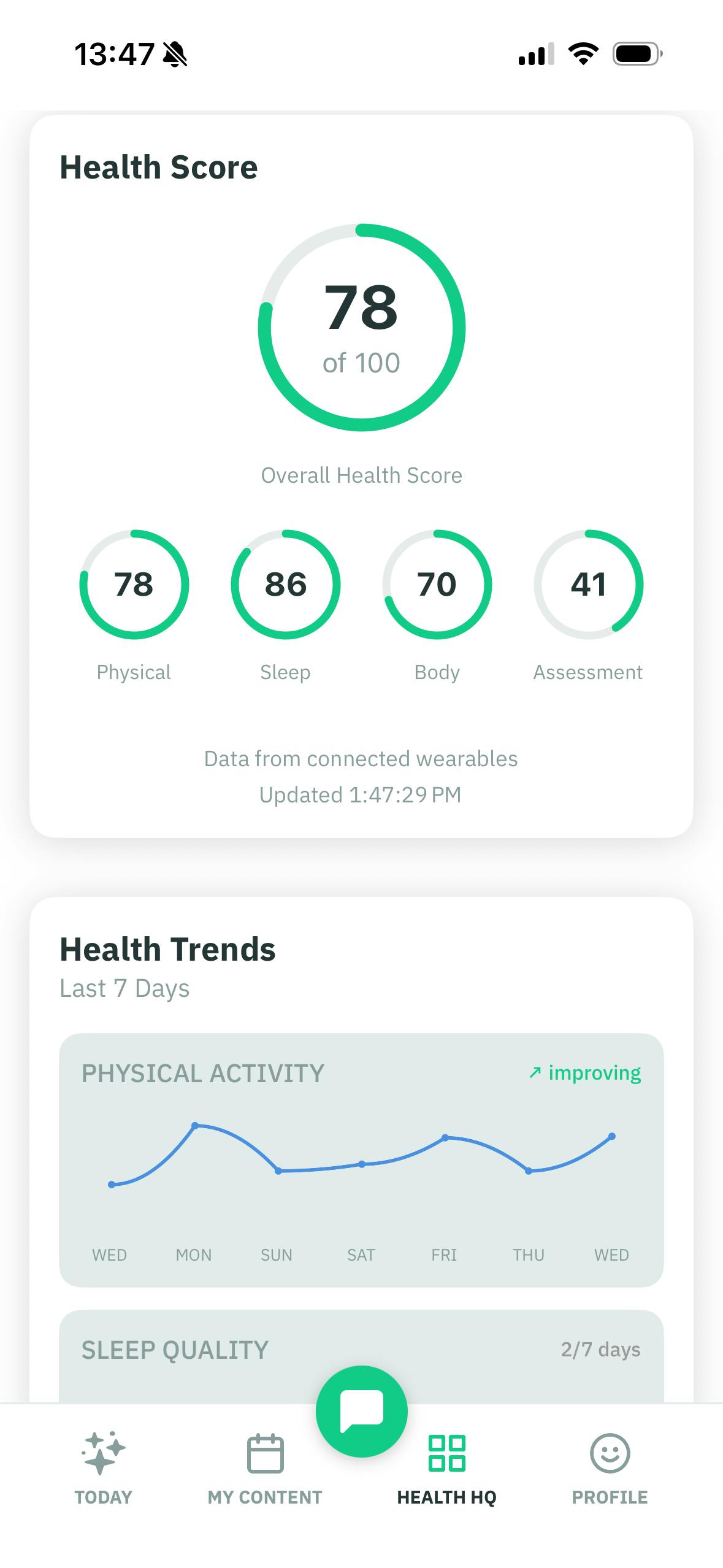 Health HQ screen