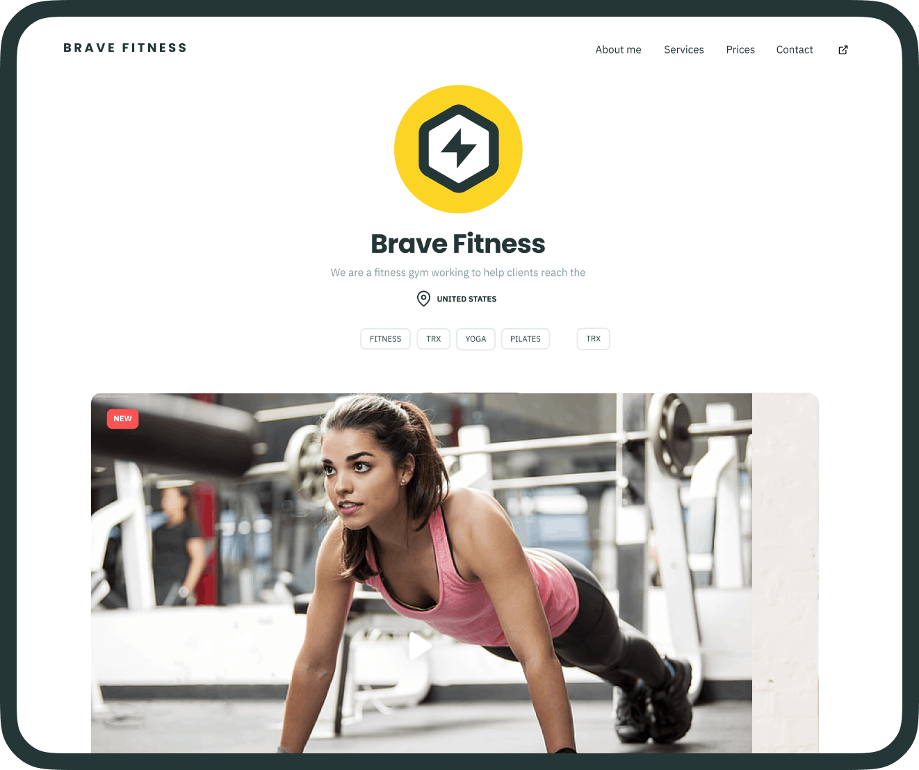 Fitness website example built with Hyperhuman and Wix