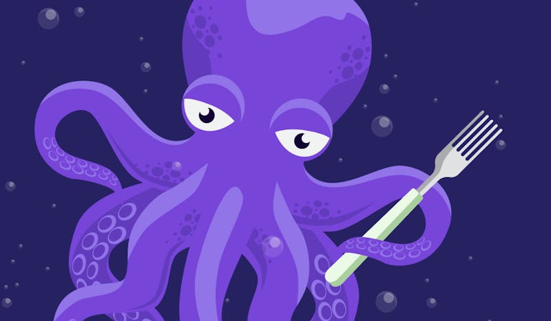An octopus with a fork
