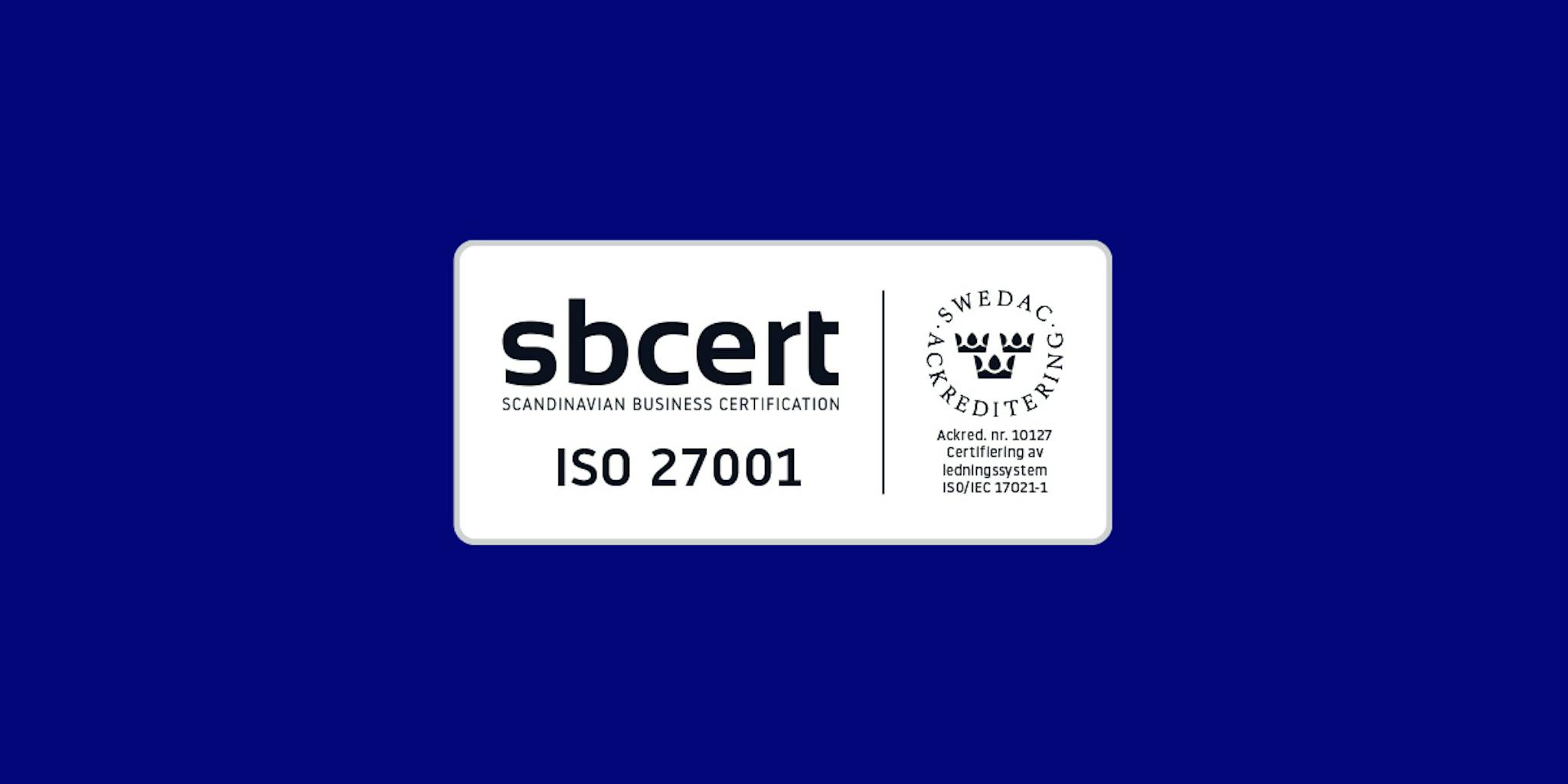 Märket som intygar ISO 27001-certifierad verksamhet i samarbete med ackrediterade Scandinavian business certification.