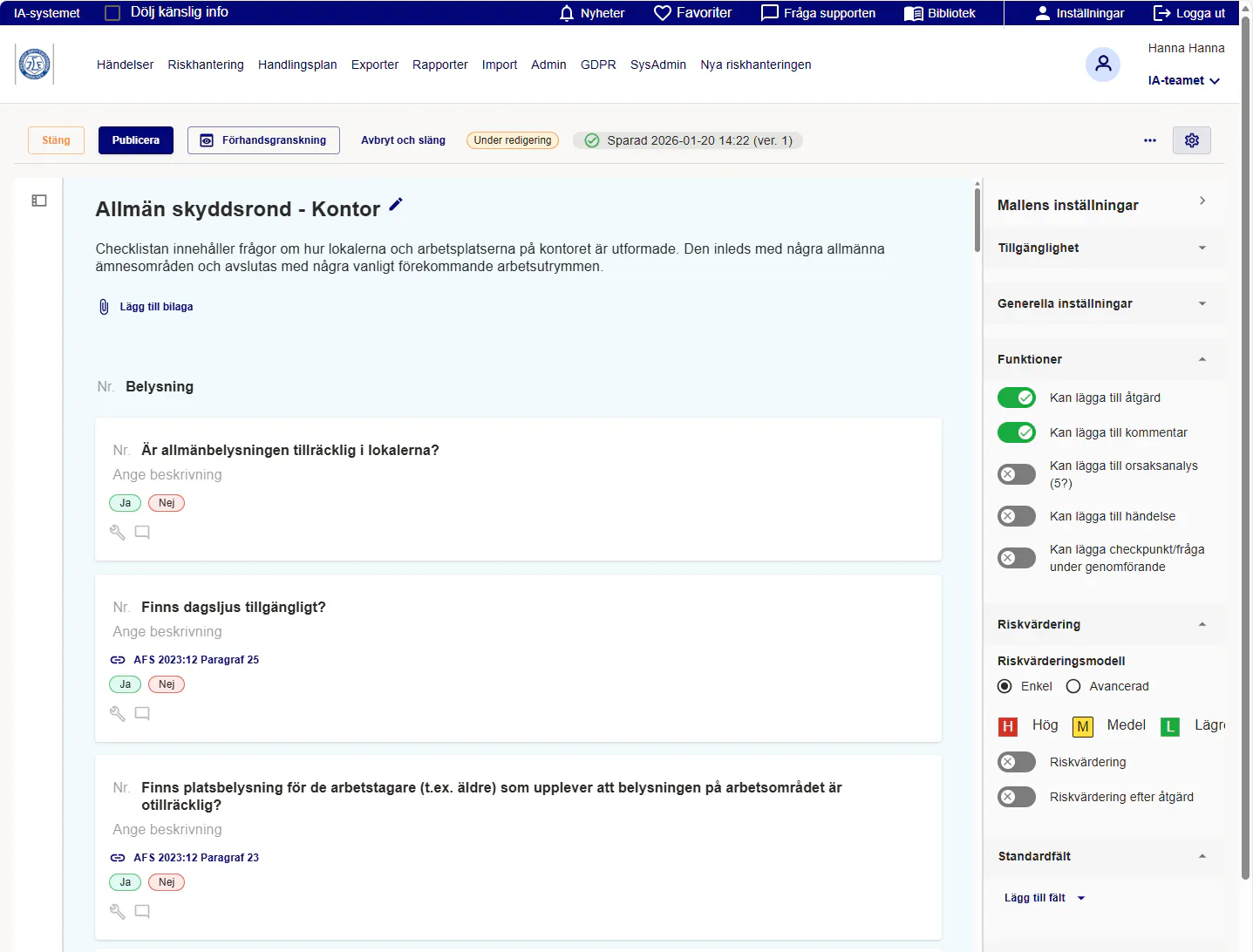 Skärmklipp från det nya mallverktyget