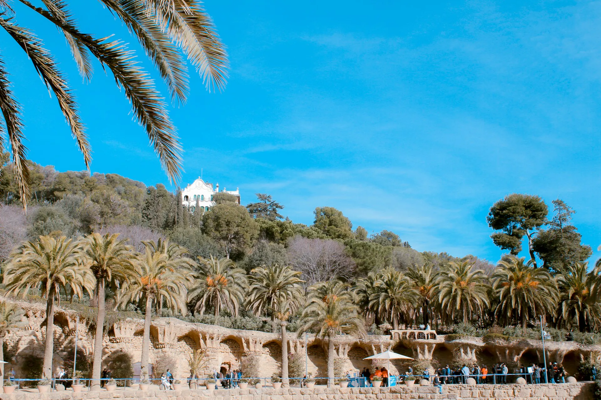 Parc Güell in Barcelona - underneath blue skies